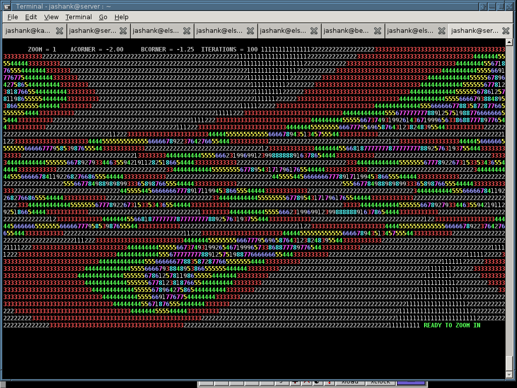 Screenshot of Mandelbrot set rendered on serverNote the level of difference.